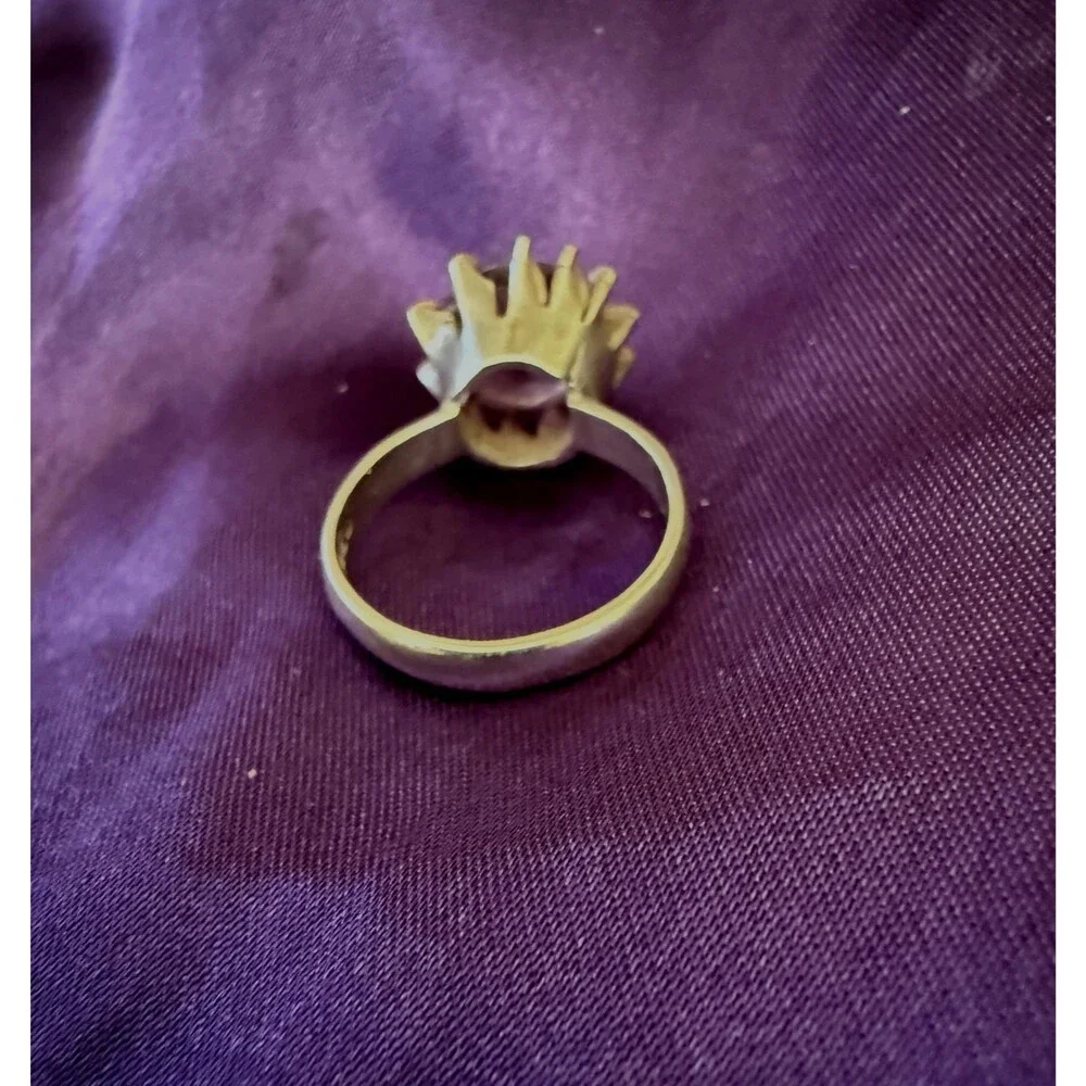 Vintage JR Signed  Mexico Prong Set Round Amethyst Sterling Silver Ring Sz 7.75
